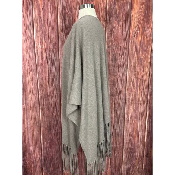 360 Cashmere Shawl Taupe Fringe Trim Open Sides And Front 100% Cashmere One Size - Picture 7 of 8
